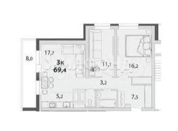 
  Продается 3-комн. квартира, 69 м², ЖК Tower
. Фото 7.