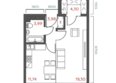 Салют: Планировка 1-комн 43,31 м²