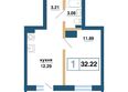 Нанжуль-Солнечный, дом 12в: Планировка 1-комн 32,22 м²