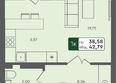 Успех, дом 4: Планировка 1-комн 42,79 м²
