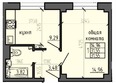 Новые Солонцы, дом 9: Планировка 1-комн 37,55, 37,65 м²