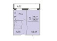 Южные Ворота, Грачёва дом 4а: Планировка однокомнатной квартиры 38,65 кв.м