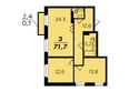 Преображенский, дом 22 этап 1: Планировка трехкомнатной квартиры 71,7 кв.м