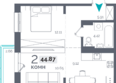 Пулковский, 2 очередь: Планировка 2-комн 44,87, 45,19 м²