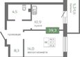 Кедр, дом 1: Планировка 1-комн 39,3 м²