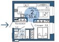 Портовый. Речной квартал, к 1: Планировка 2-комн 35,6 м²