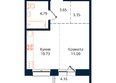 Сибиряков, блок-секция 3: Планировка 1-комн 37,68 м²