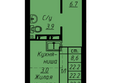 Зеленые кварталы, 3 оч, корпус 3: Планировка 1-комн 22,2 м²