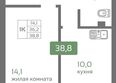 Кедр, дом 1: Планировка 1-комн 38,8 м²