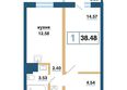 Нанжуль-Солнечный, дом 12в: Планировка 1-комн 38,48 м²