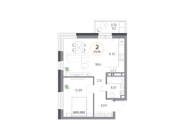 Продается 2-комнатная квартира ЖК Юдинский, дом 1.5, 49.54  м&sup2;, 7084220 рублей