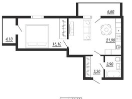 Продается 1-комнатная квартира ЖК Мелодия, дом 1, 50.3  м&sup2;, 7510000 рублей