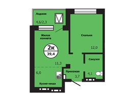 Продается 2-комнатная квартира ЖК Тихие зори, дом Гранит корпус 2, 39.3  м&sup2;, 6366600 рублей