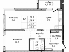 Продается 2-комнатная квартира ЖК Азимут, дом 4, 56  м², 6000000 рублей
