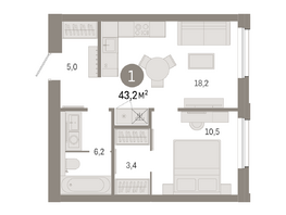 Продается 1-комнатная квартира ЖК Город на озере, 43.23  м&sup2;, 10960000 рублей