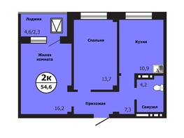 Продается 2-комнатная квартира ЖК Тихие зори, дом Гранит корпус 2, 54.6  м², 7152600 рублей