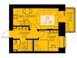 Продается 2-комнатная квартира ЖК Биография, дом 2, корп 2, 33.78  м², 4391400 рублей