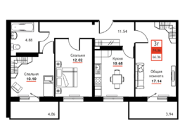 Продается 3-комнатная квартира ЖК Академик, 74.36  м&sup2;, 9480900 рублей