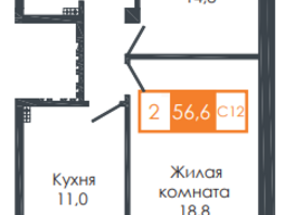 Продается 2-комнатная квартира ЖК Енисейская Слобода, дом 9, 56.6  м², 6961800 рублей