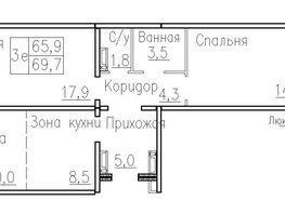 Продается 3-комнатная квартира ЖК Фламинго, дом 22, 69.7  м&sup2;, 8000000 рублей