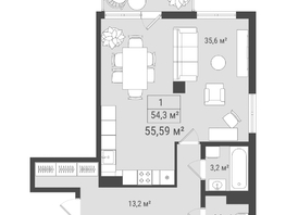 Продается 1-комнатная квартира ЖК Алтан, 55.59 м², 9061170 рублей