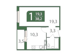 Продается 1-комнатная квартира ЖК Ботаника, дом 2, 38.26  м², 5287000 рублей