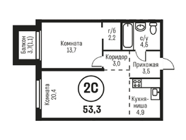 Продается 2-комнатная квартира ЖК Адалин на Семенова, дом 27 корпус 3, 52.5  м²