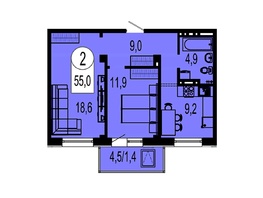 Продается 2-комнатная квартира ТИХИЕ ЗОРИ, дом 3 (Красстрой), 54.3 м², 4800000 рублей