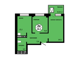 Продается 2-комнатная квартира ЖК Тихие зори, дом Панорама корпус 1, 47.9 м², 6658100 рублей