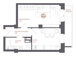 Продается 1-комнатная квартира ЖК Звезда, 39.77  м², 5209870 рублей