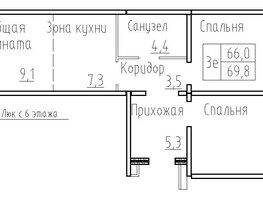Продается 3-комнатная квартира ЖК Фламинго, дом 22, 69.8  м&sup2;, 8000000 рублей