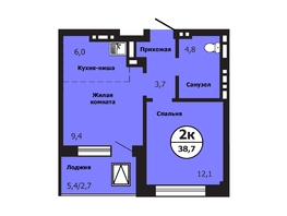 Продается 2-комнатная квартира ЖК Тихие зори, дом Гранит корпус 1, 38.1  м&sup2;, 6248400 рублей