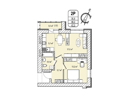 Продается 2-комнатная квартира ЖК Томь, дом 25, 47.5  м², 5940000 рублей