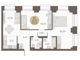 Продается 3-комнатная квартира ЖК Urban-peaks (Городские вершины), 72.72  м², 9340900 рублей