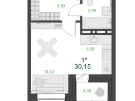 Продается 1-комнатная квартира ЖК Дивные Дали, 2 очередь, 30.15  м&sup2;, 4221000 рублей
