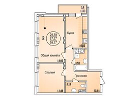 Продается 2-комнатная квартира ЖК Писарева, корпус 1, 59.44  м&sup2;, 12200000 рублей