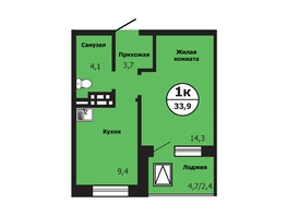 Продается 1-комнатная квартира ЖК Тихие зори, дом Гранит корпус 1, 33.4  м&sup2;, 5945200 рублей