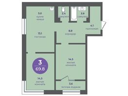 Продается 3-комнатная квартира ЖК Прогресс-квартал Перемены, дом 1, 69.1  м², 8292000 рублей