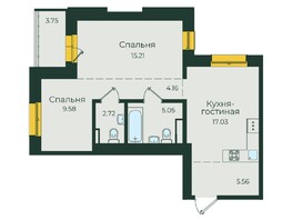 Продается 2-комнатная квартира ЖК Семья, 3 очередь, б/с 5, 63.06  м², 1 рублей