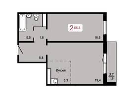 Продается 2-комнатная квартира ЖК Домино, дом 2, 56.3  м², 6530800 рублей