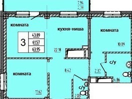 Продается 3-комнатная квартира ЖК Дом на Светлова, 64.1  м², 6410000 рублей