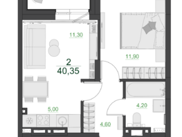Продается 2-комнатная квартира ЖК Дивные Дали, 2 очередь, 40.35  м&sup2;, 5649000 рублей