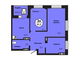 Продается 3-комнатная квартира ЖК Тихие зори, дом Гранит корпус 1, 61.5  м², 8610000 рублей