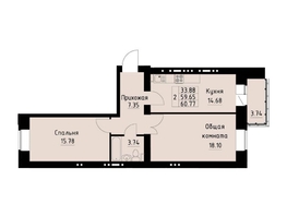 Продается 2-комнатная квартира ПЯТЬ+, дом 1, корп 3, 60.77 м², 4618520 рублей