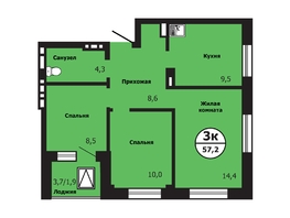 Продается 3-комнатная квартира ЖК Тихие зори, дом Гранит корпус 1, 57.2  м², 8322600 рублей