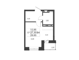 Продается 1-комнатная квартира ЖК Дивные Дали, дом 1, 29.65  м², 3765550 рублей