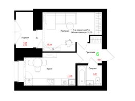 Продается 1-комнатная квартира ЖК Соцветие, дом 5.4, 34.8 м², 5150400 рублей