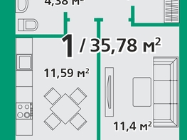 Продается 1-комнатная квартира ЖК Белая полоса, 36  м², 4932324 рублей