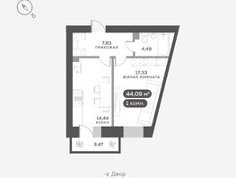 Продается 1-комнатная квартира ЖК Академгородок, дом 7, 44.09  м², 7500000 рублей