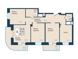 Продается 4-комнатная квартира ЖК Светлогорский, II очередь, 100.17  м², 14720000 рублей